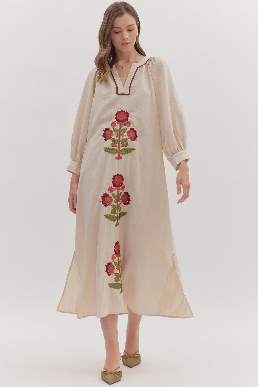 Ecru Embroidered Maxi Dress