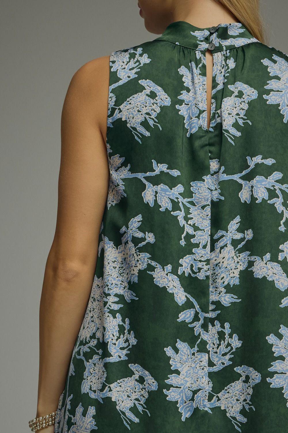 Hunter Green and Blue Floral Maxi Dress