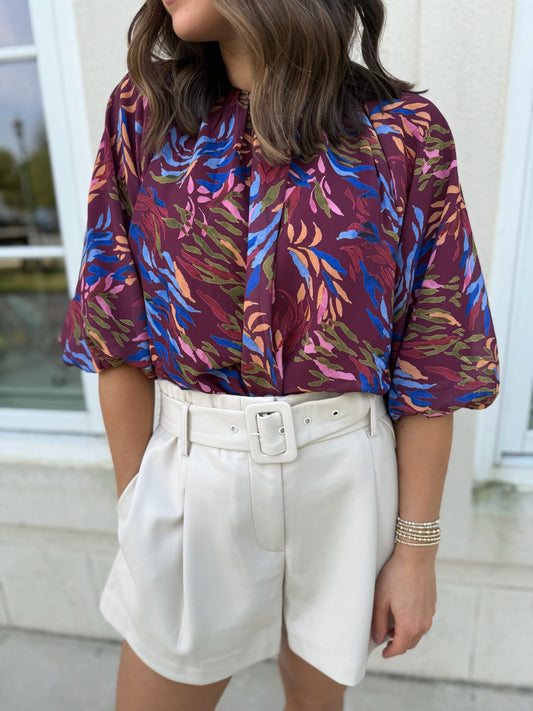 Ivory Faux Leather Belted Shorts