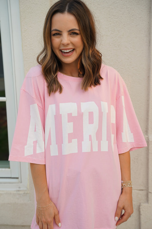 Pink 'America' Graphic Tee