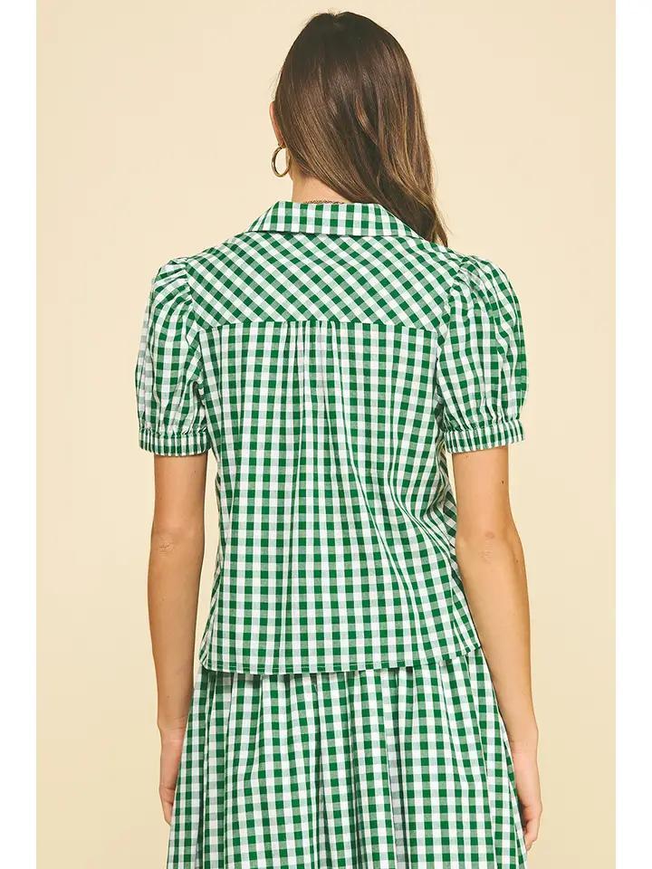 Green Gingham Button Down Shirt