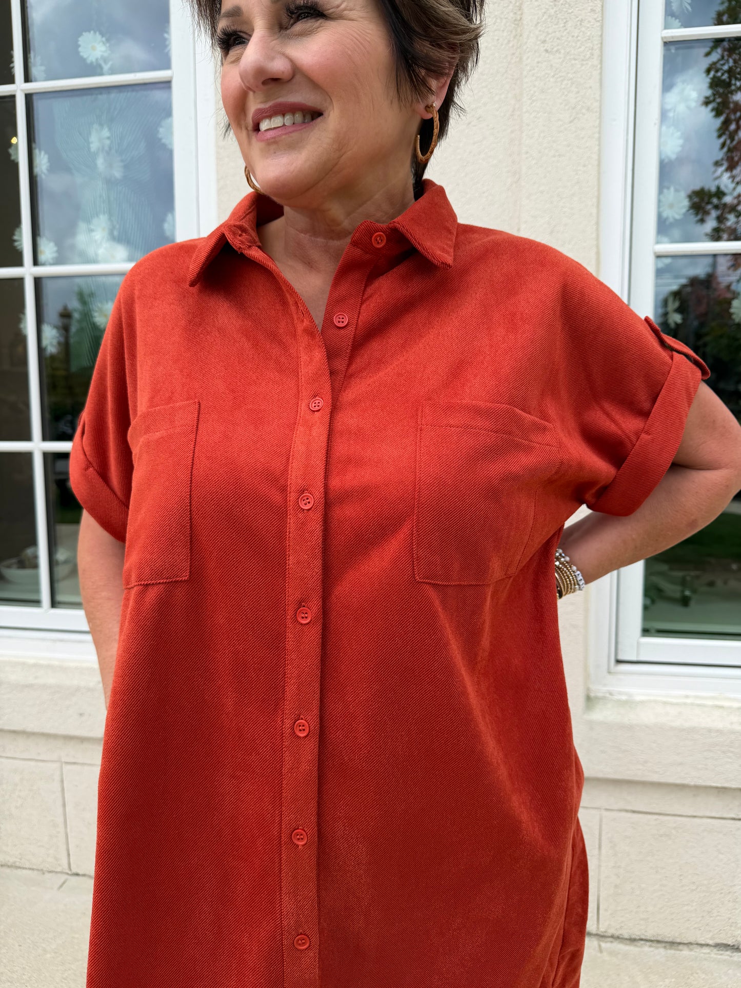 Rust Suede Shirt Dress