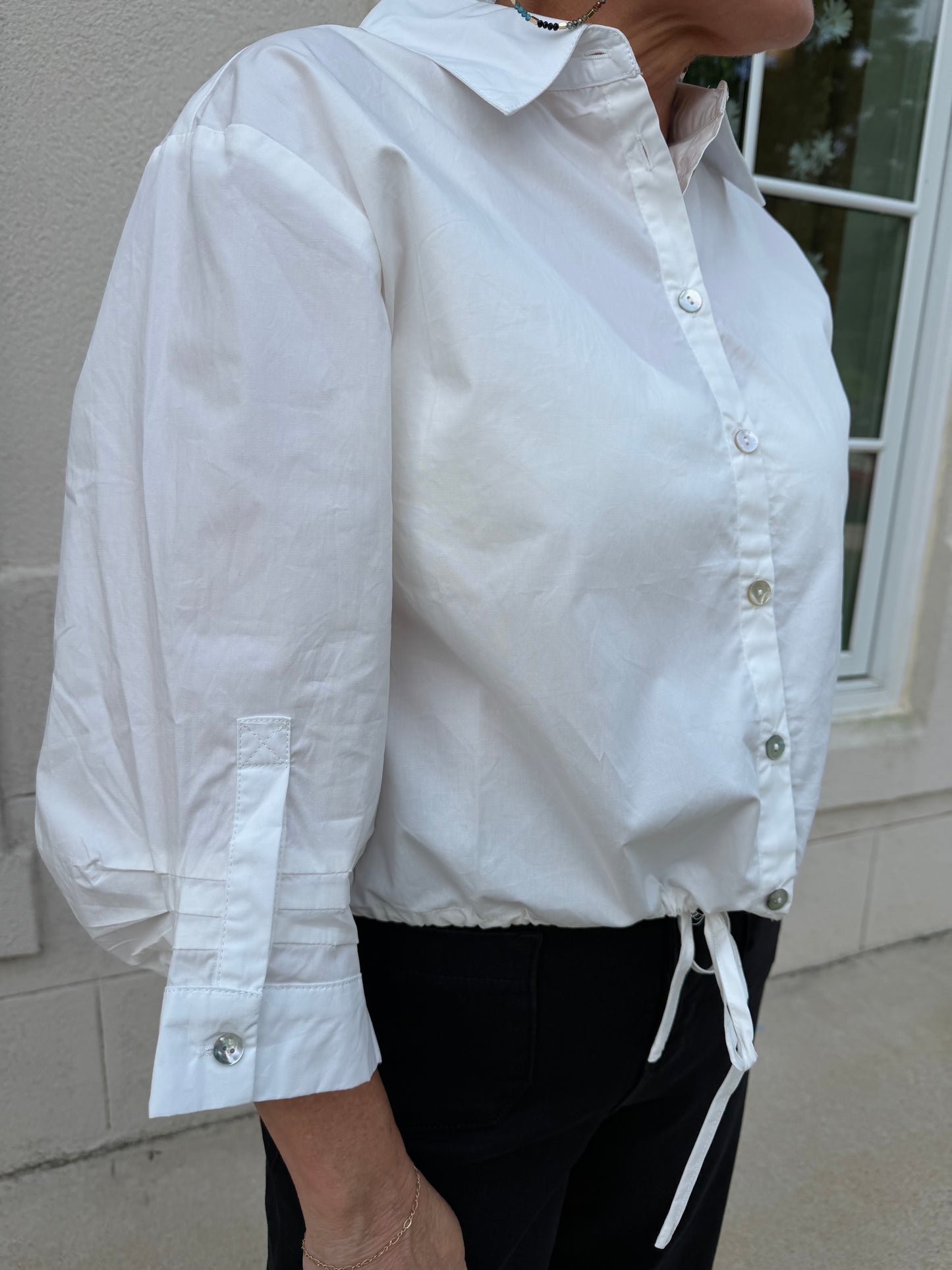 White 3/4 Sleeve Button Down Solid Shirt