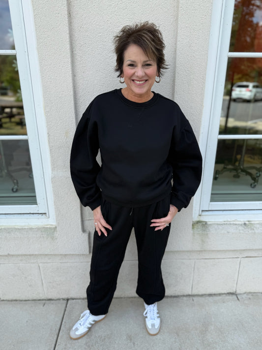 Black Pleated Detail Jogger Set