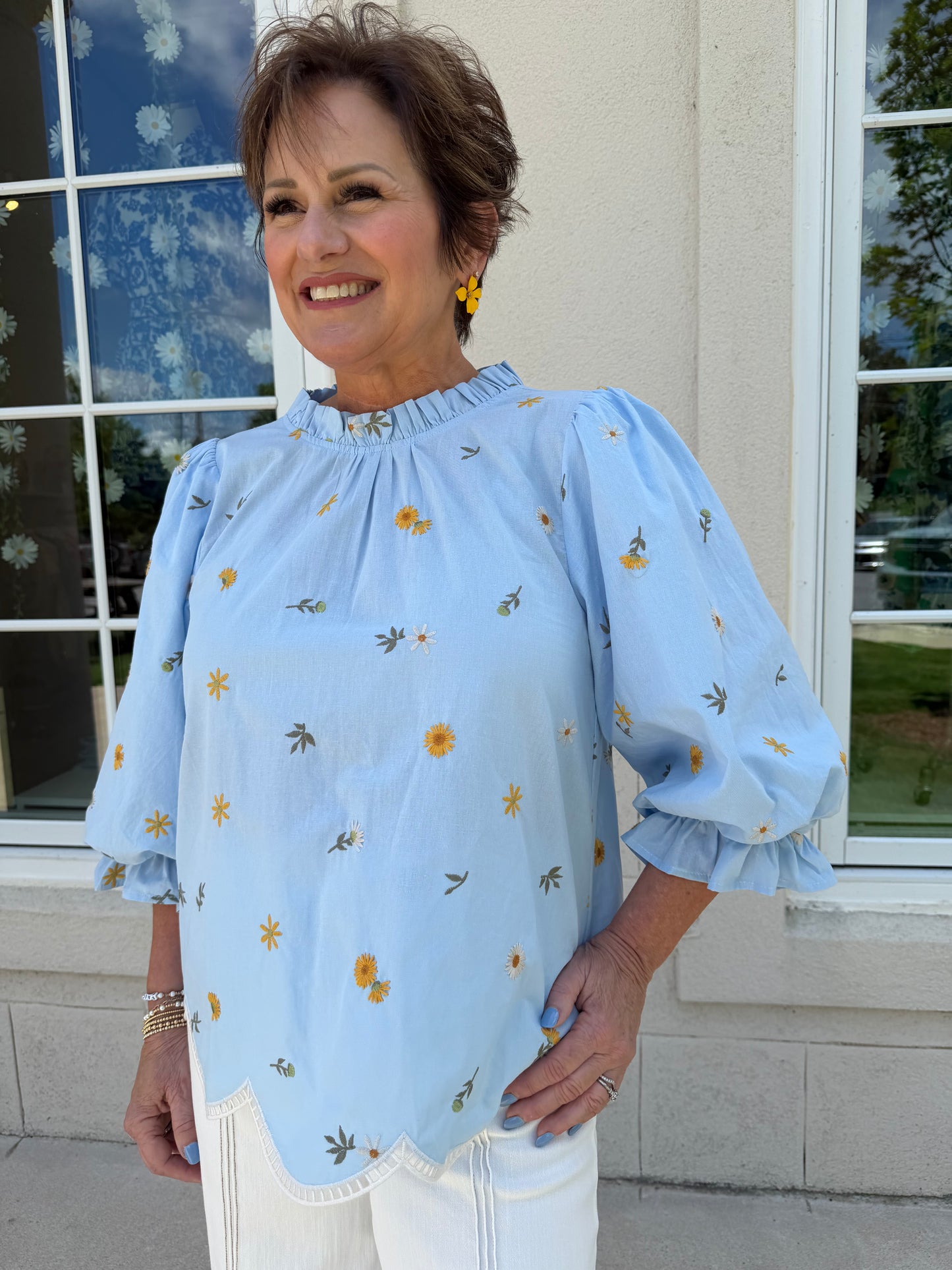 Light Blue Floral Embroidered Top