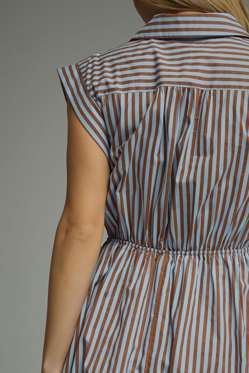 Blue and Brown Striped Midi Dress