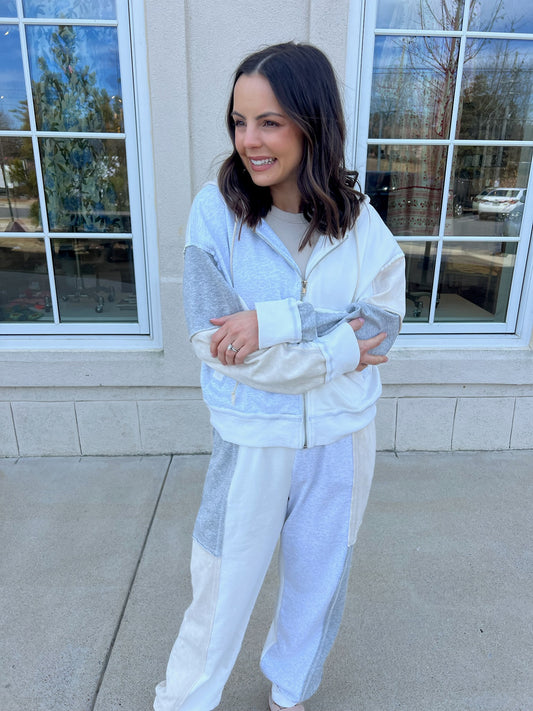 Oatmeal Color Blocked Zip-Up Set