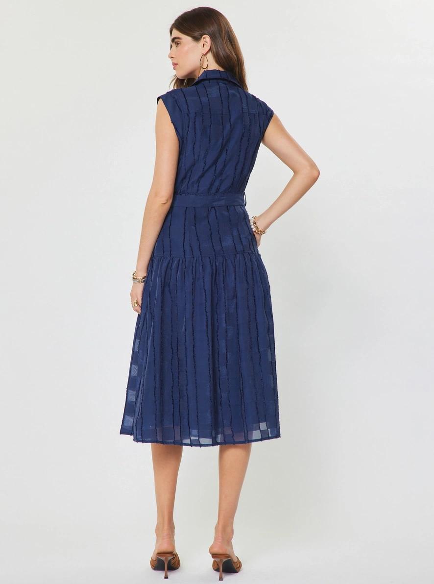 Navy Cap Sleeve Tiered Midi Dress