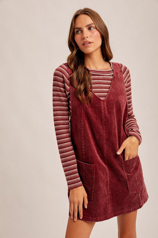 Raspberry Snow Washed  Corduroy Dress