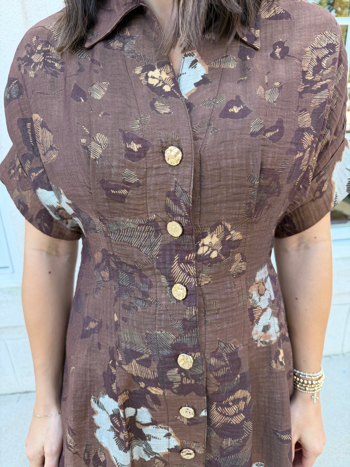Brown Button Up Floral Maxi