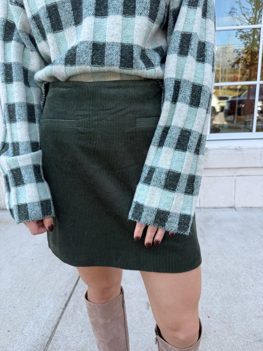 Smokey Green Cool Corduroy Mini Skirt