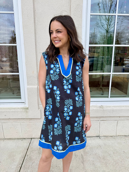 Black Contrast Printed Mini Dress