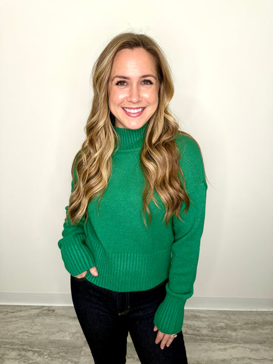 Kelly Green Mock Neck Sweater