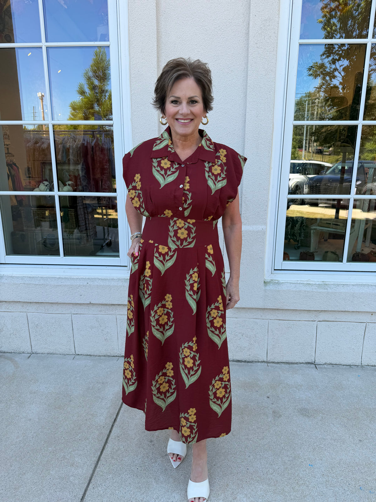 Deep Red Floral Print Maxi