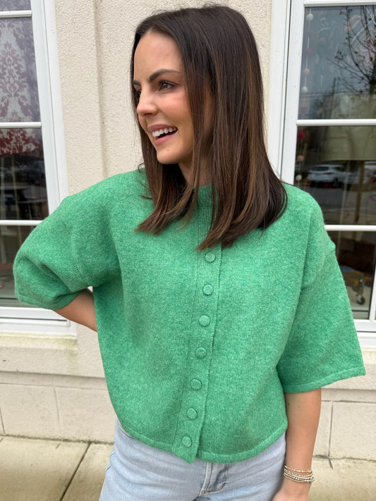 Green Button Front  Sweater