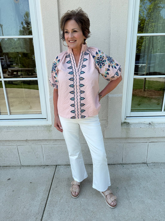 Mauve Embroidered Textured Top