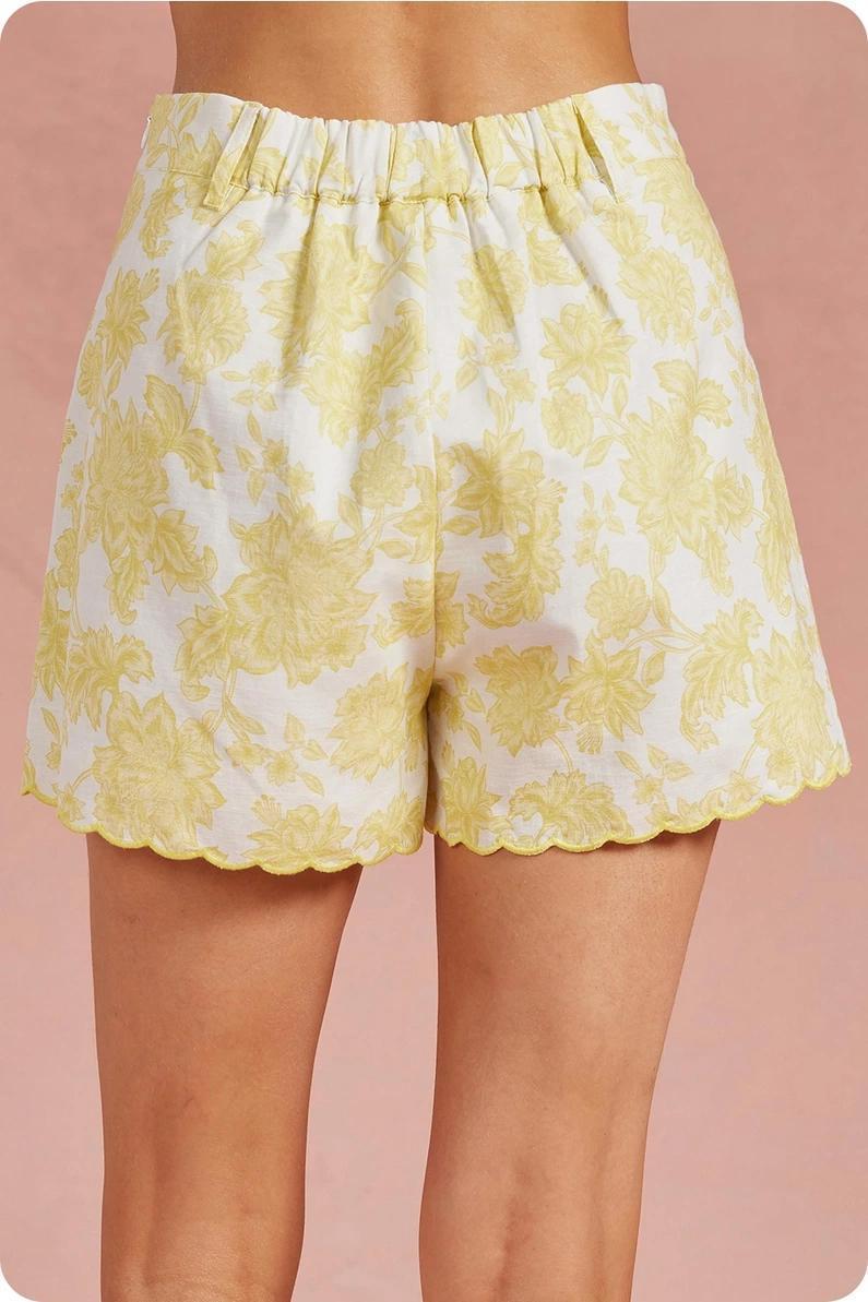 Butter and White Embroidered Scalloped Shorts