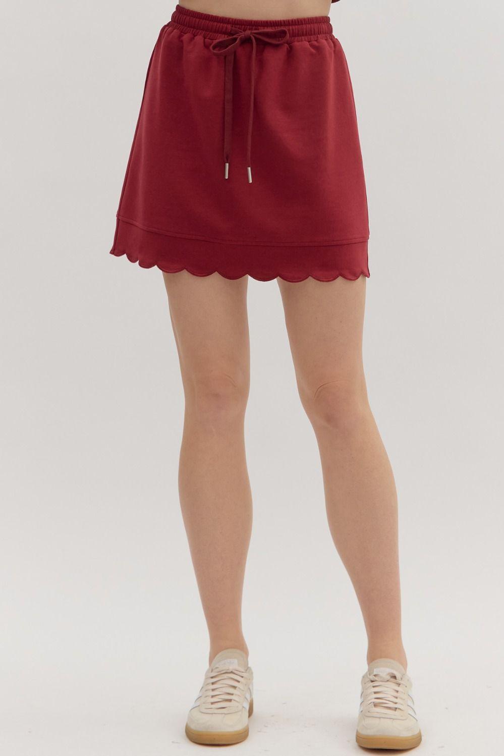 Burgundy Scallop Embroidered Skort Set