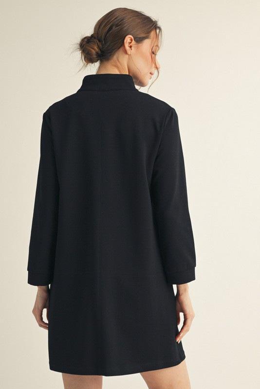 Black Stand Up Collar Shift Dress