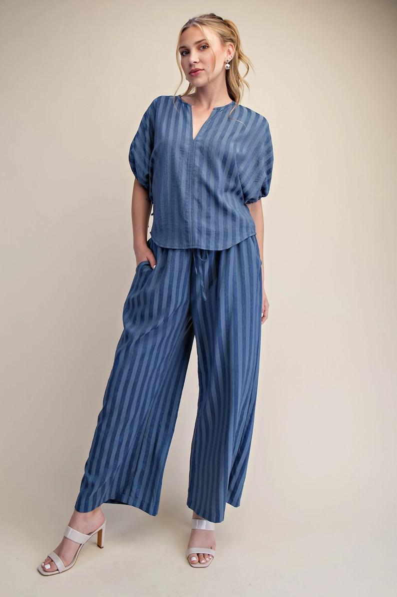 Indigo Striped Tie Puff Set