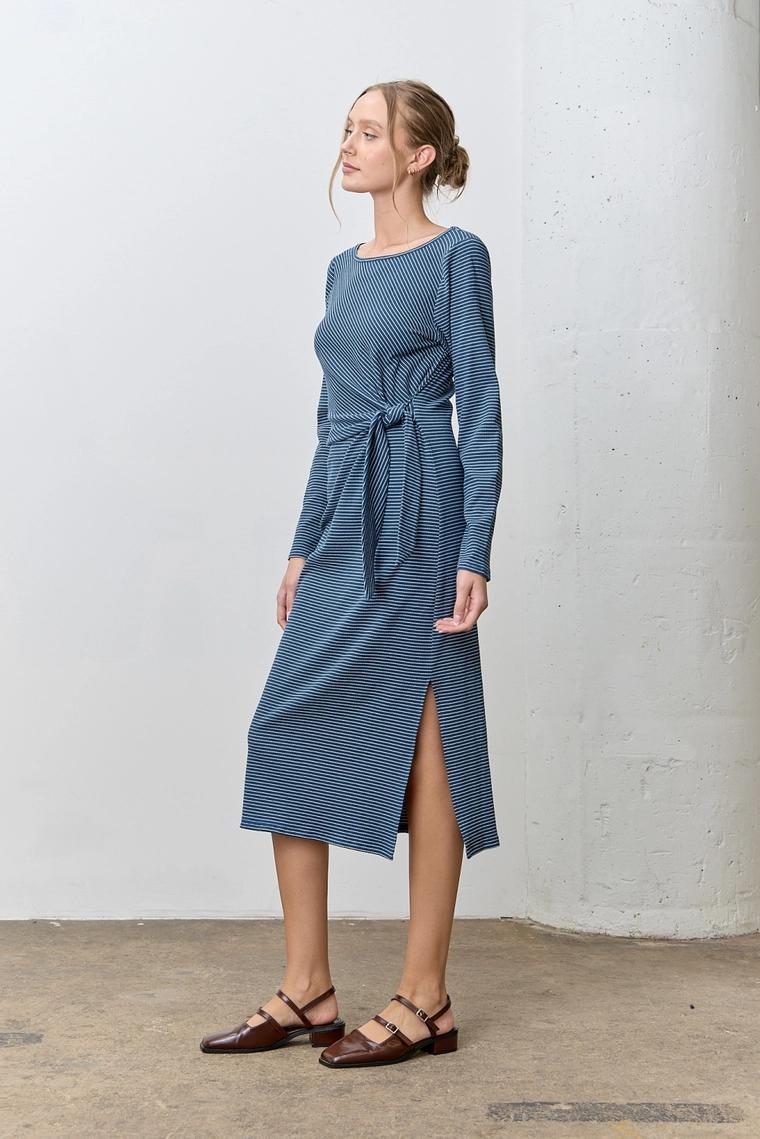 Blue and Ivory Striped Midi Dress