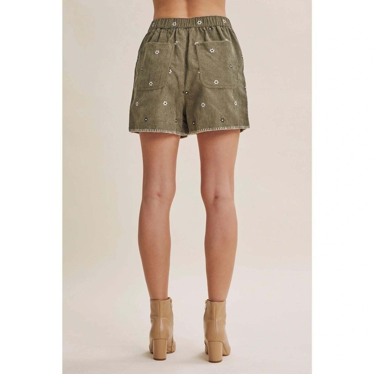 Olive Artisan Daisy Corduroy Shorts