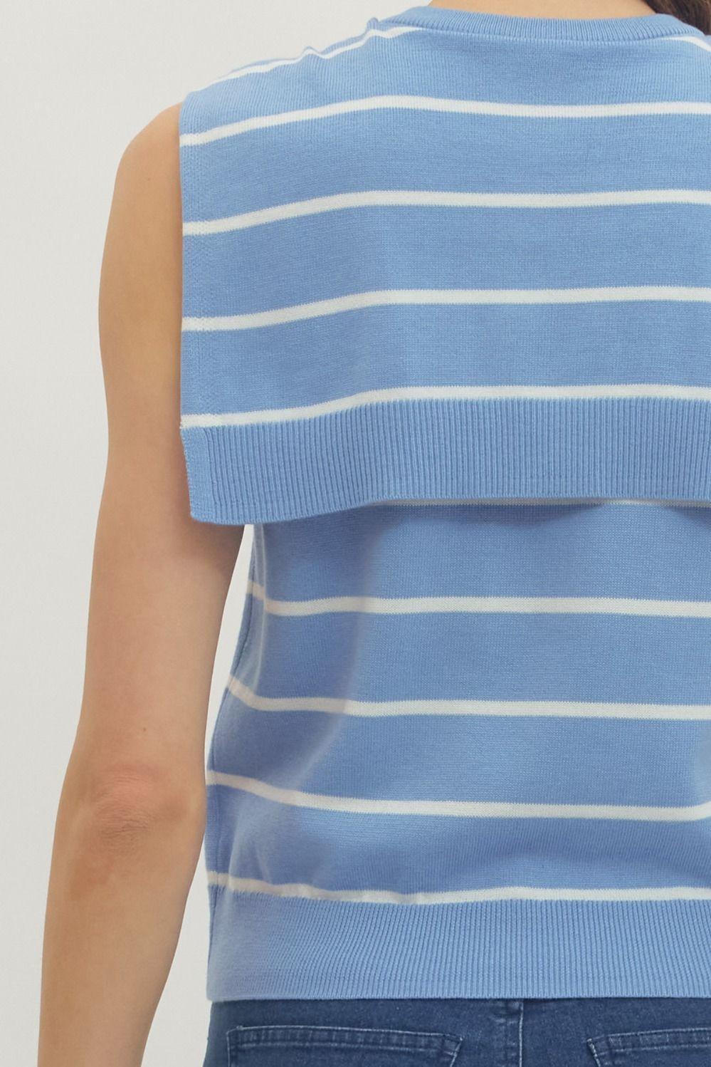 Sky Blue Striped Knit Top