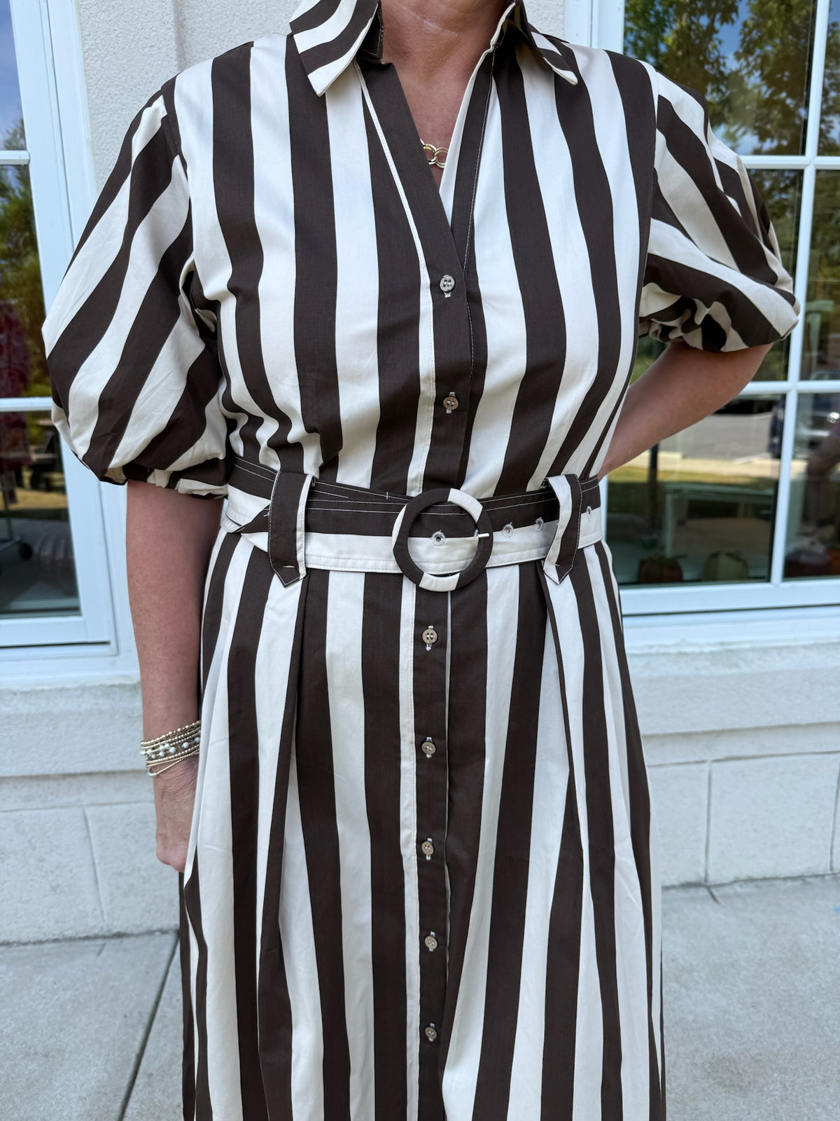 Brown and Taupe Striped Dress