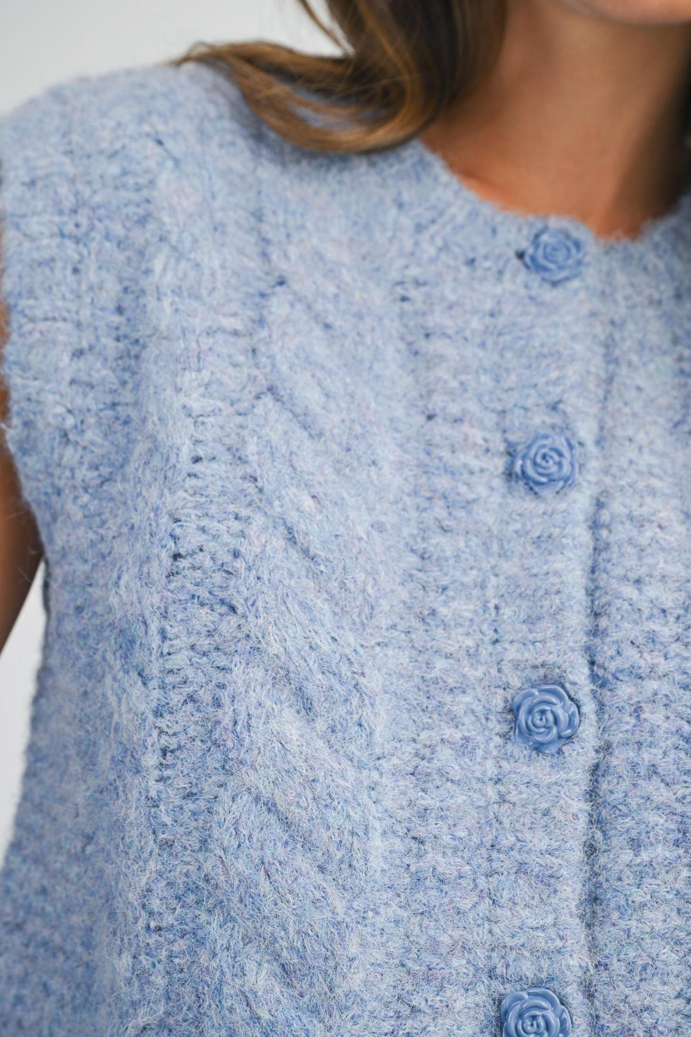 Fuzzy Blue Knit Vest Top