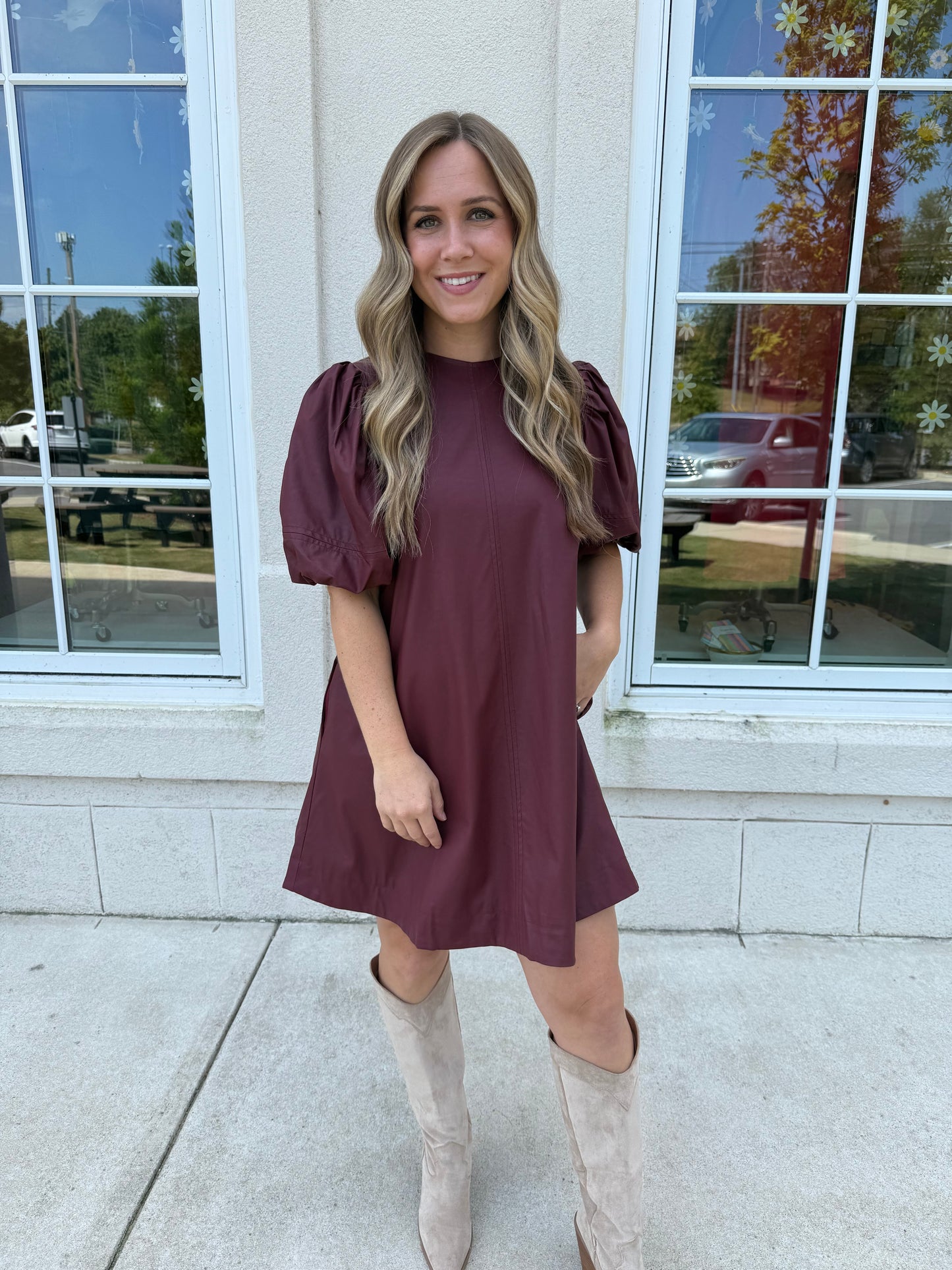 Wine Faux Leather Dress