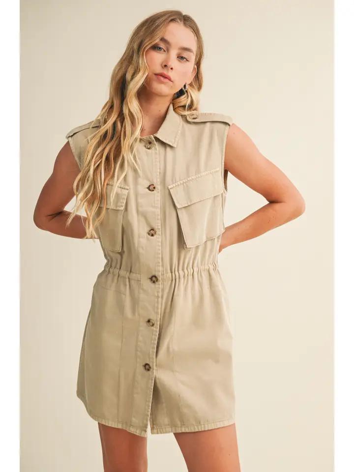 Latte Sleeveless Shirt Dress