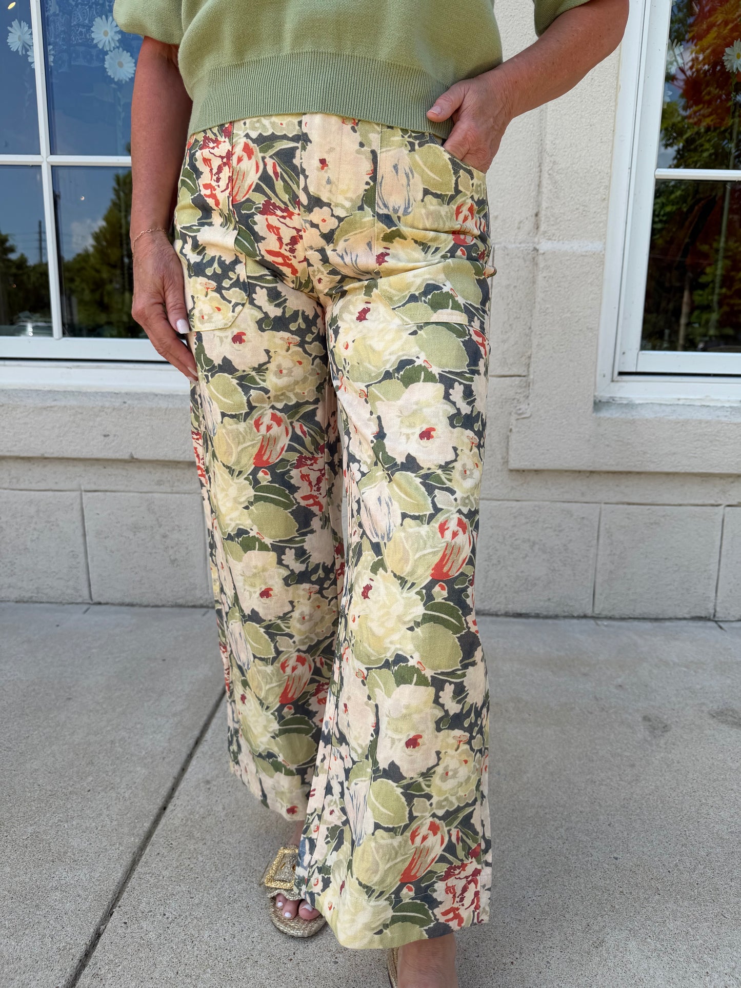Olive Floral Print Pants