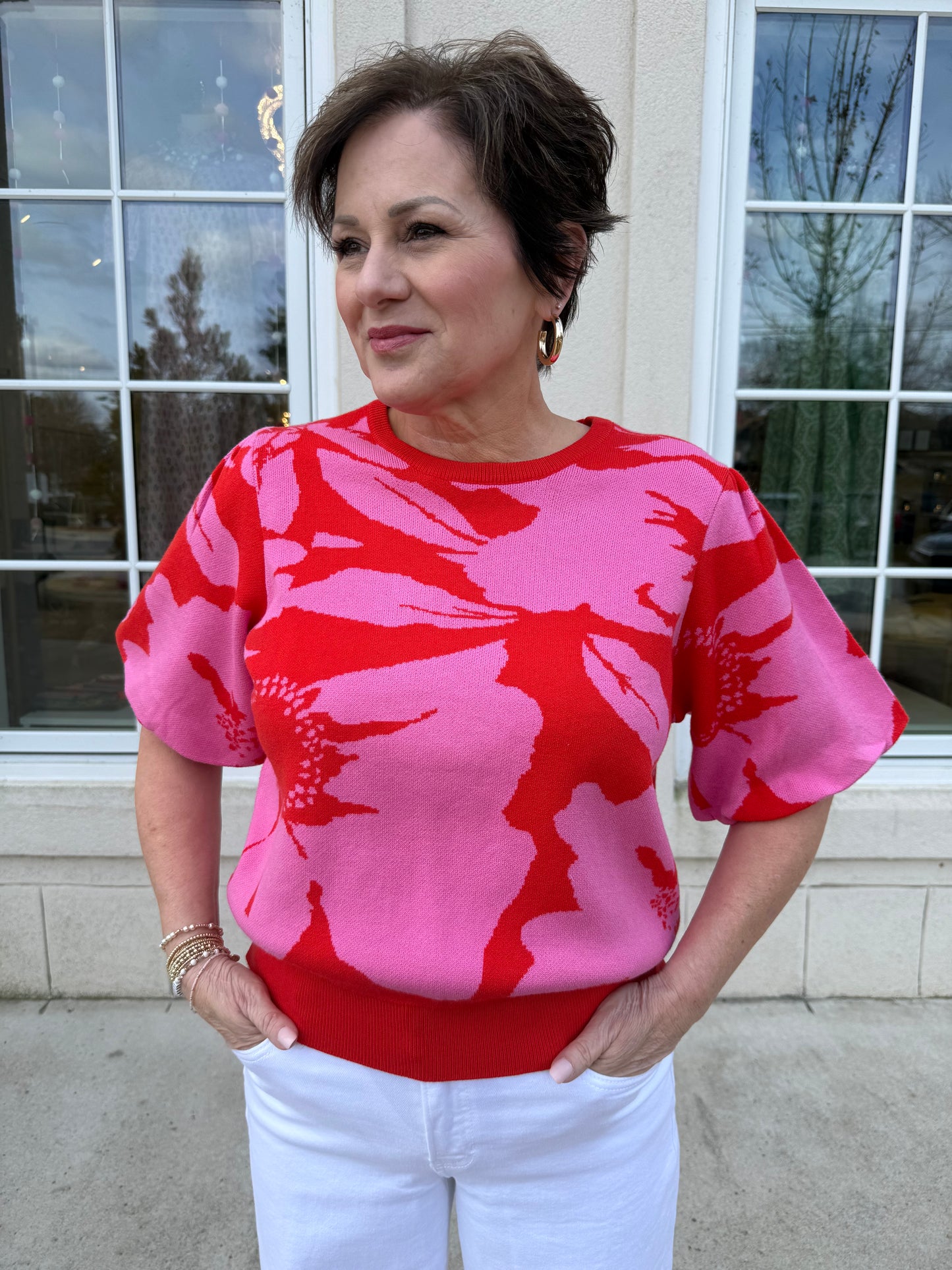 Poppy and Pink Floral Knitted Top