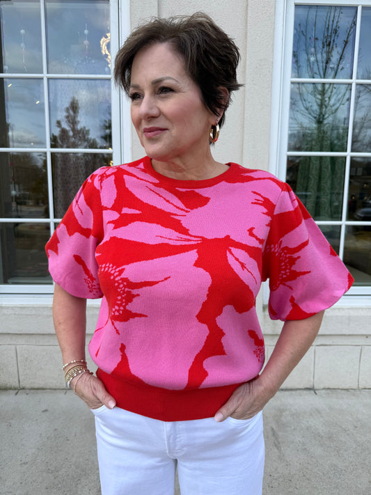 Poppy and Pink Floral Knitted Top