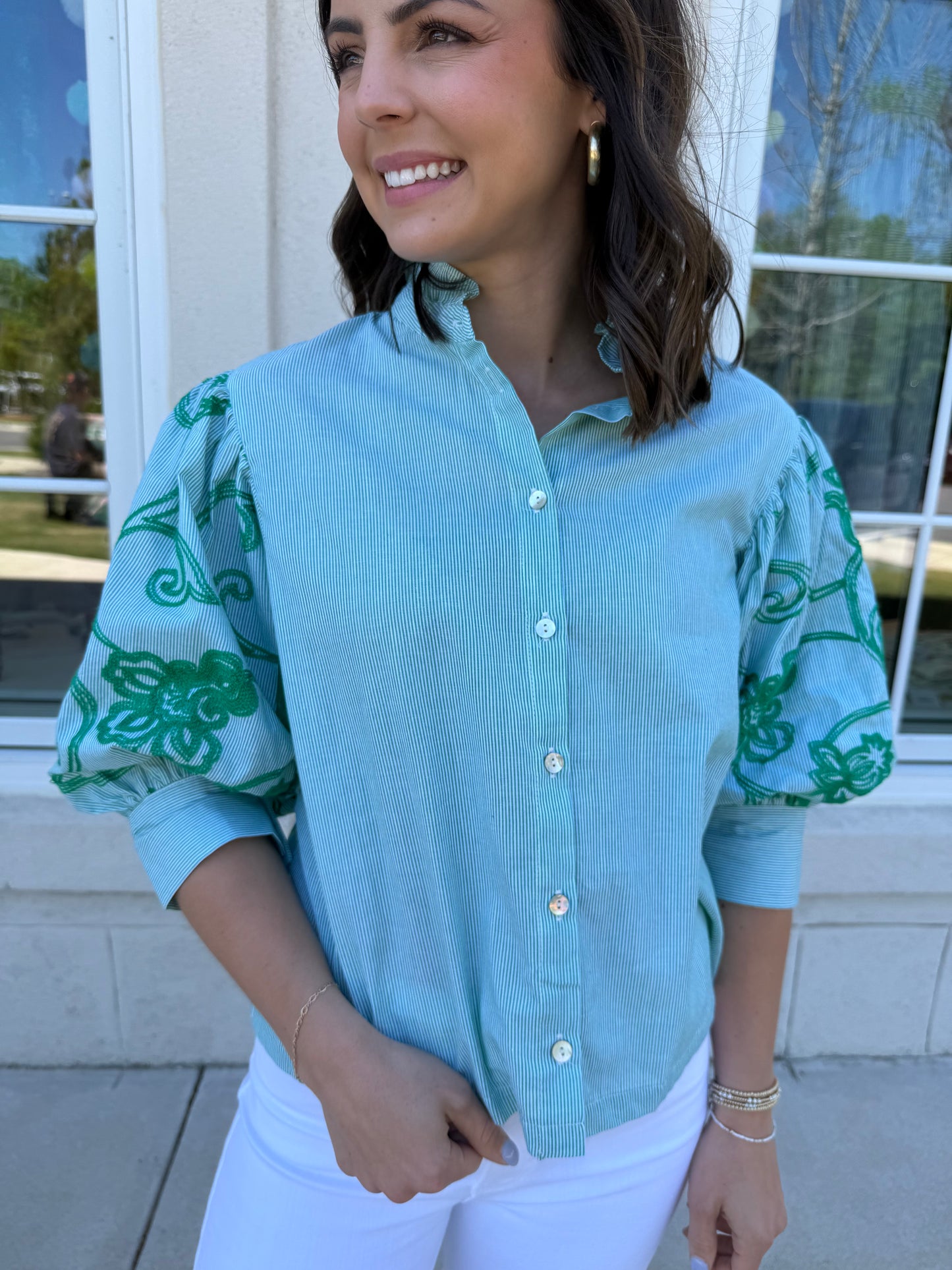 Green Pinstriped Top