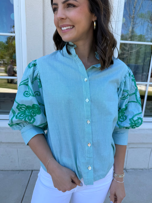 Green Pinstriped Top