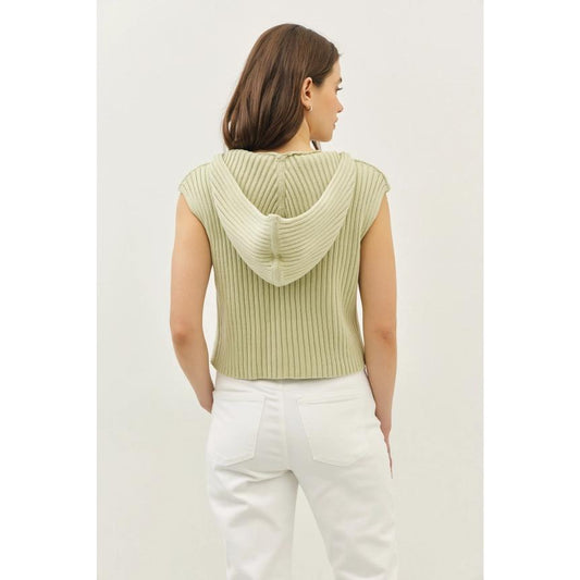 Pistachio Ribbed Hooded Sweater Top