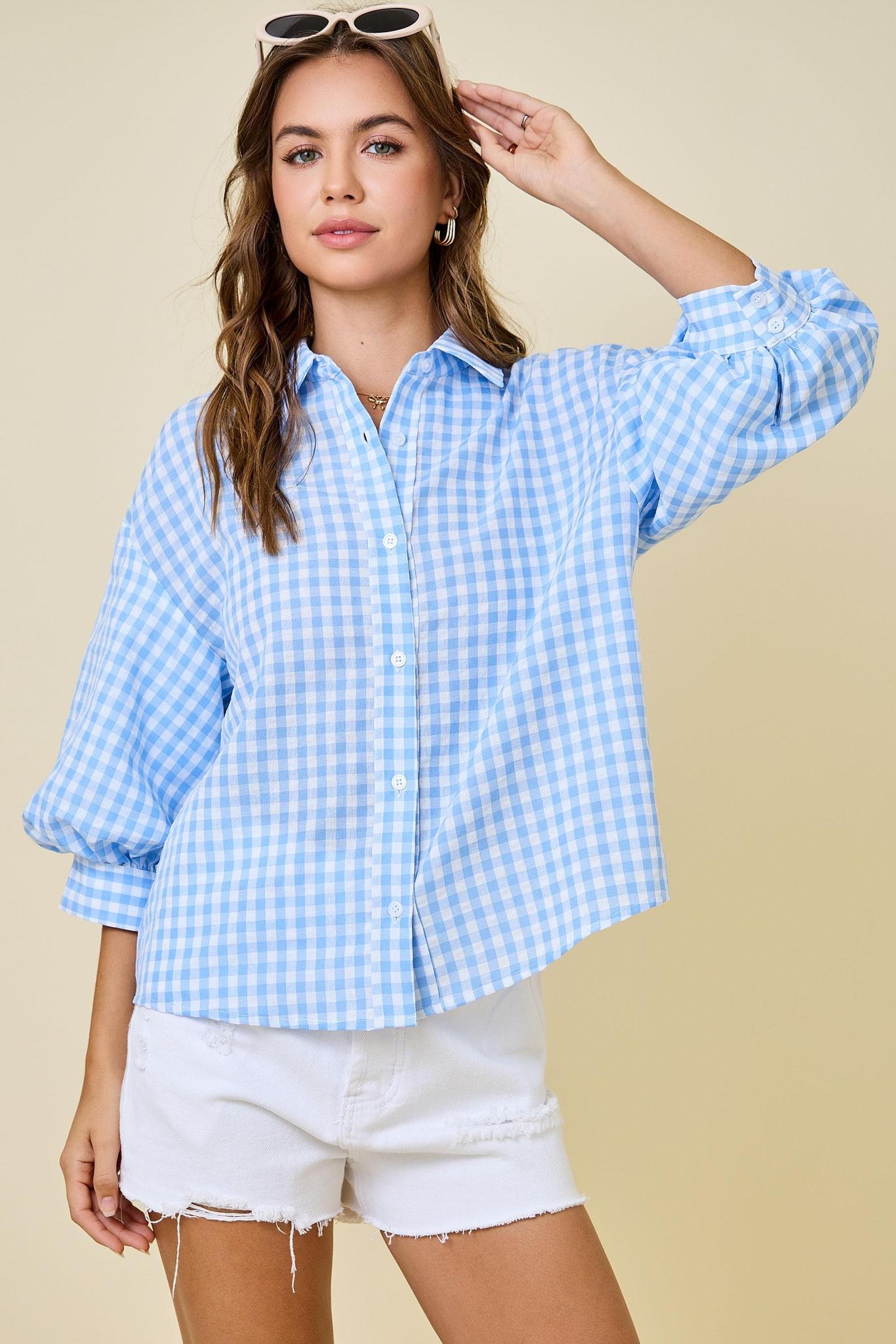 Sky Blue and White Gingham Shirt