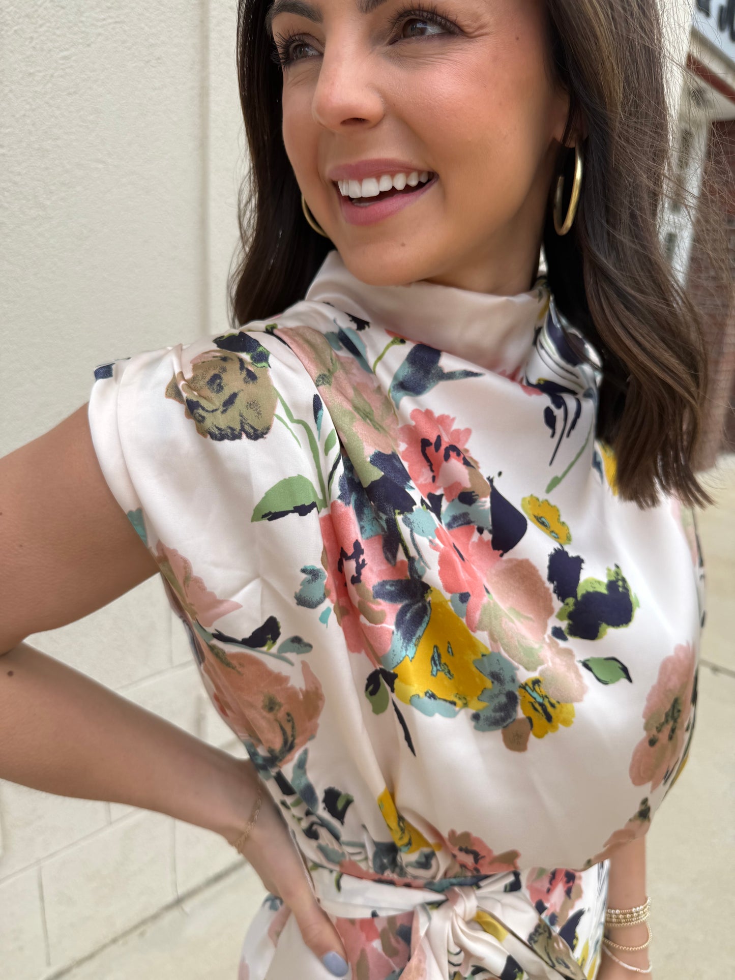 Ivory Floral Cowl Neck Midi