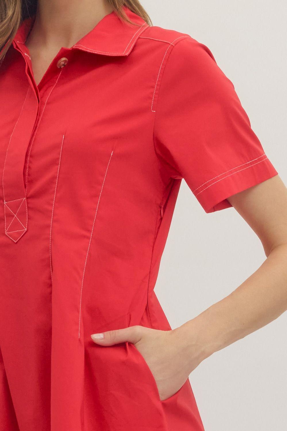 Red with White Stitch Detail Mini