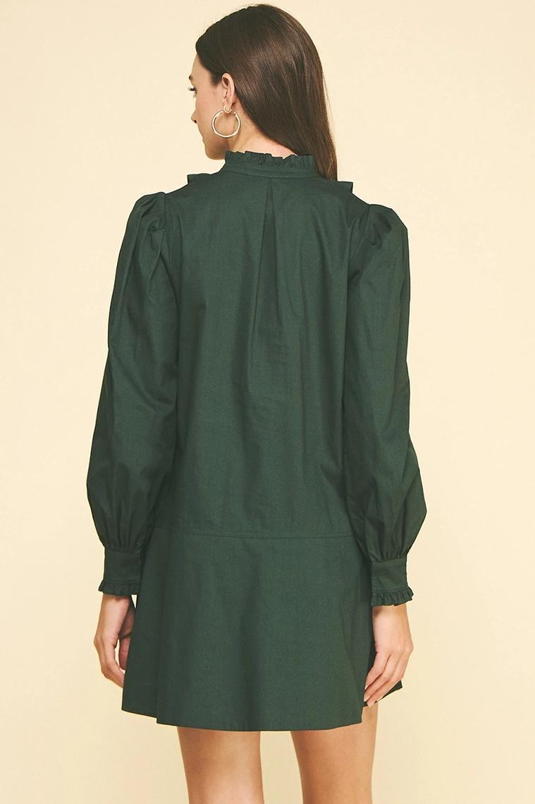 Deep Green Ruffled Detail Mini Dress