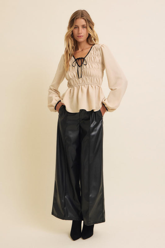 Black Vegan Leather Wide Leg Pants