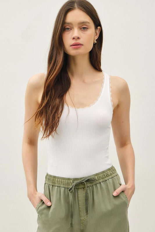 White Lace Trimmed Tank