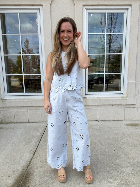 Light Blue Eyelet Embroidered Pants