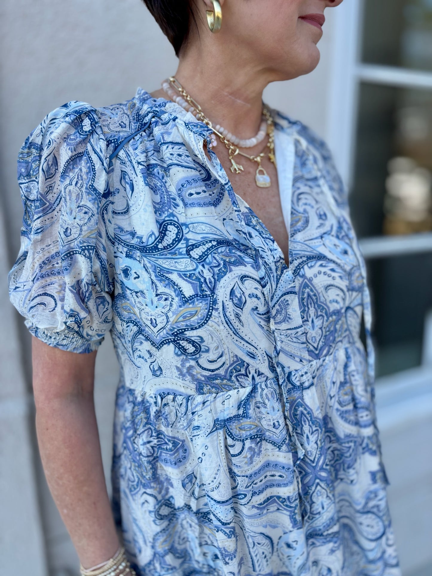 Blue Mix Floral Tiered Midi