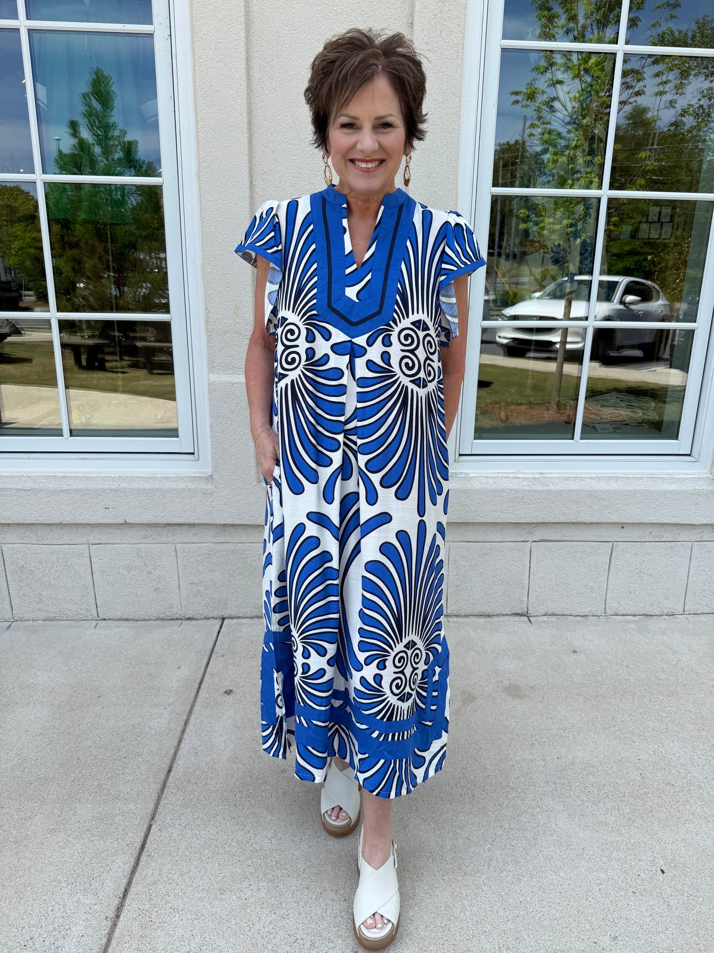 Blue Abstract Print Midi