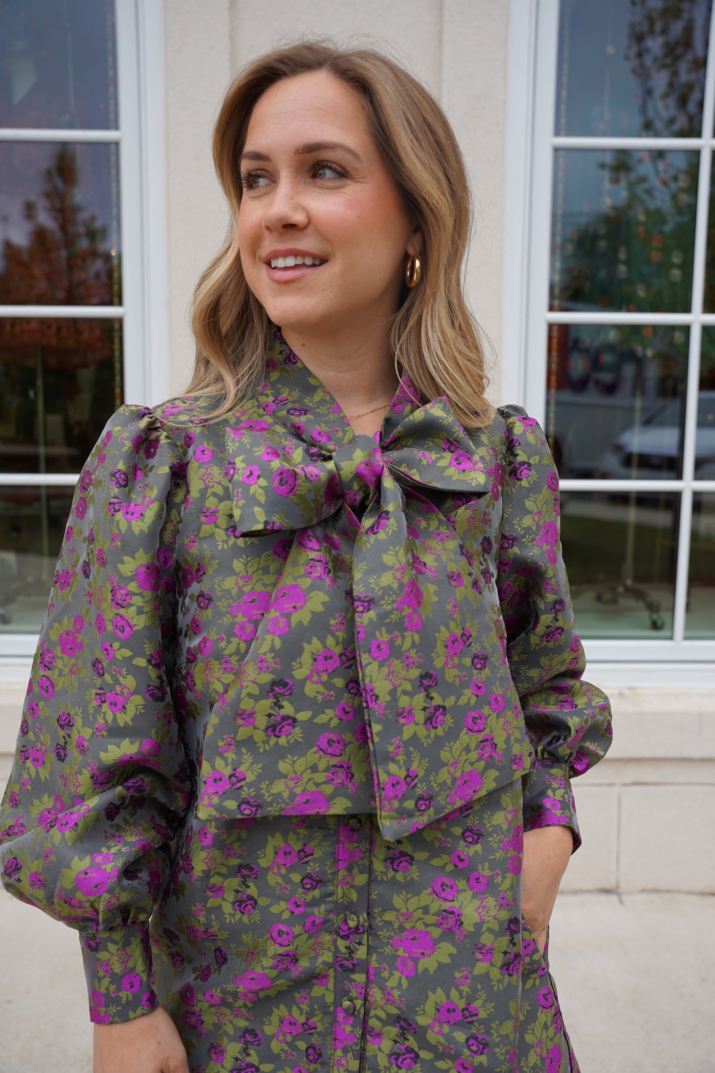 Moss Green and Purple Jacquard Dress