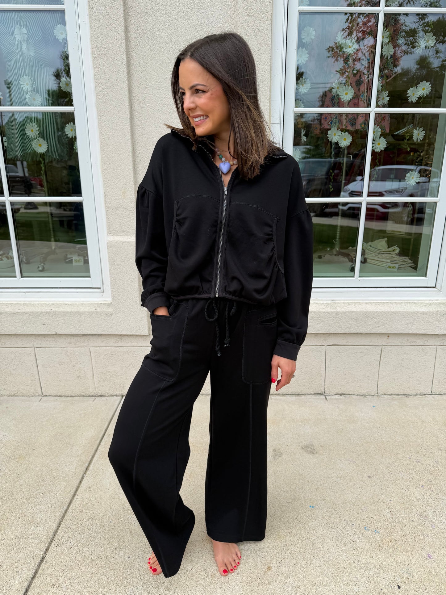 Black Ruched Pocket Jacket