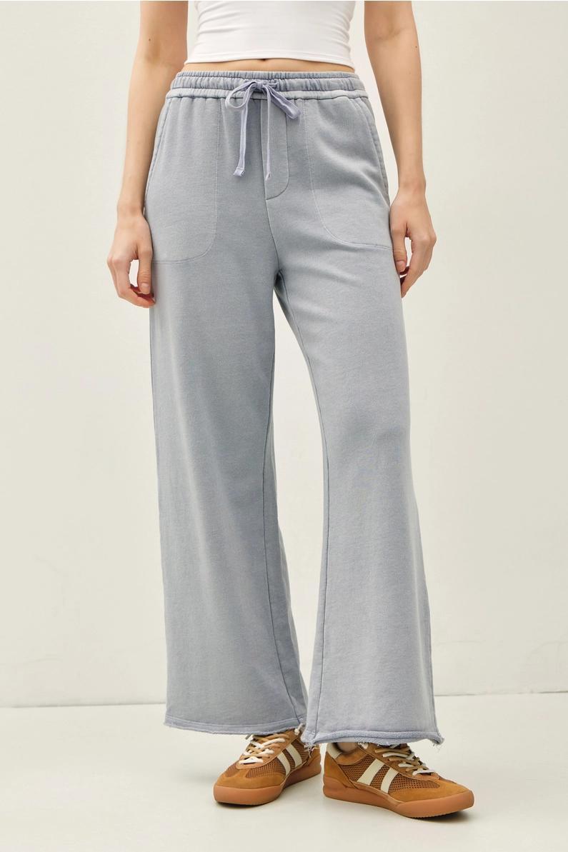 Dusty Blue Wide Leg Cotton Sweatpants
