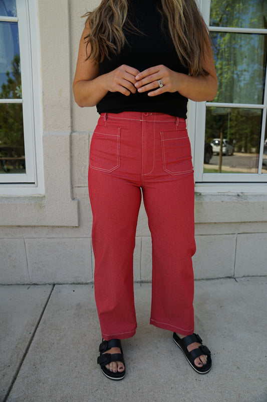 Red Cropped Wide Leg Pants